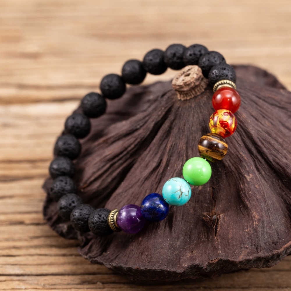 Stretch Chakra Bracelet Lava Beads Unisex